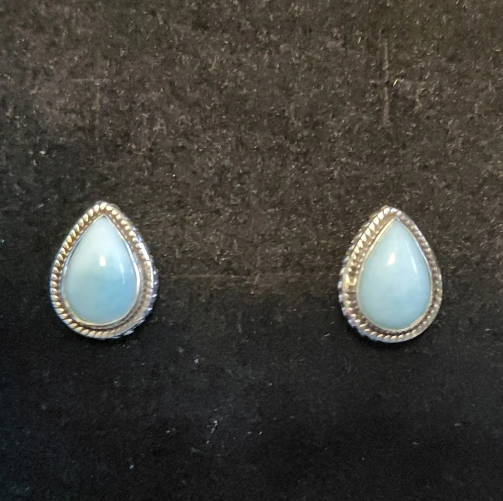 Dainty Silver Larimar Teardrop Stud Earrings